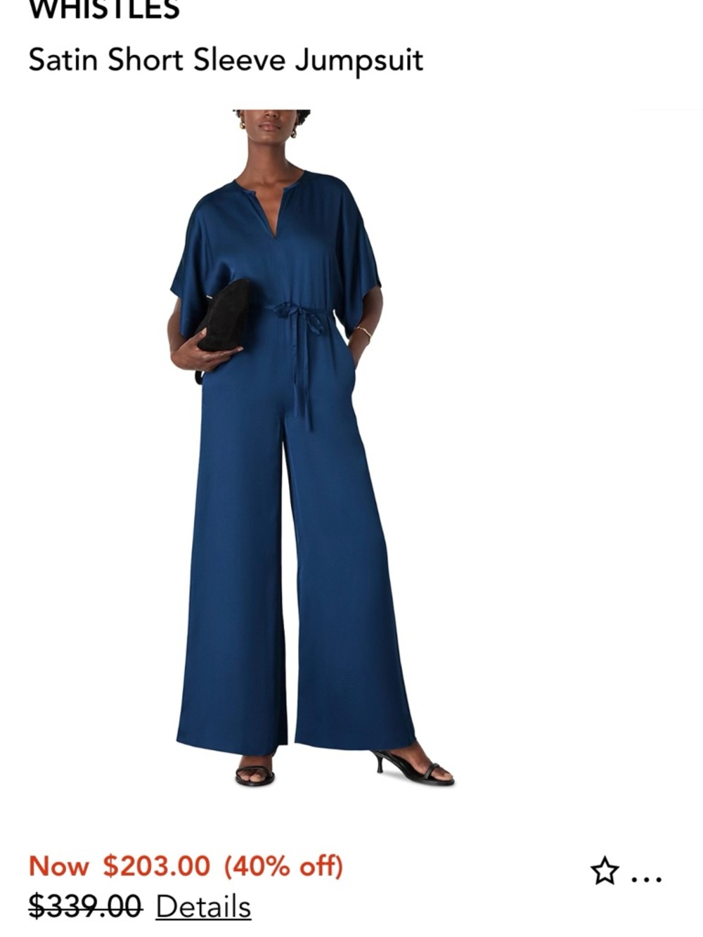 Whistles Deep Blue Satin Short Sleeve Jumpsuit